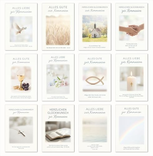 Edition Seidel Set 12 Glückwunschkarten zur Kommunion mit Umschlag. Grusskarte Kommunionskarten Karten Kirche Spruch Sprüche für Kinder Jugendliche (SW026)