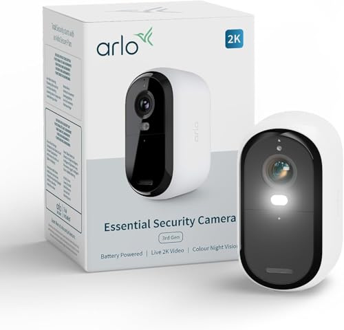 Arlo Essential 3 2K, trådlös övervakningskamera för utomhusbruk, 2K HD, AI-detektering, mörkerseende i färg, fungerar med Alexa, tvåvägsljud, Secure-testversion ingår, 1 kamera