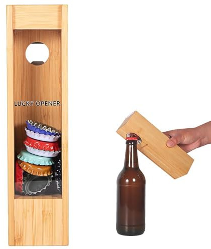 Senken Beer Gifts for Men - Lucky Opener - Bamboo Wall Mounted Bottle Opener with Cap Catcher, Home Bar Accessories, Perfect Gifts for Men, Beer Lovers, Fathers Day, Home Bar, Garden BBQ & Parties