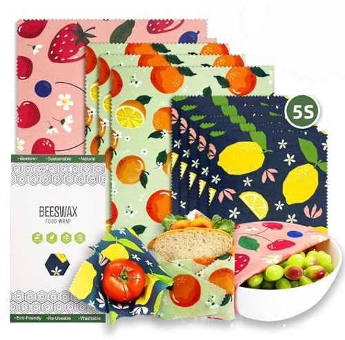 Rusokufo Set 9 Paños De Cera De Abeja Reutilizables, Algodón Orgánico (1L 3M 5S), Solución Práctica para Cocina Y Alimentos, Uso Diario para Frutas Pan Y Recipientes, Diseño Simple