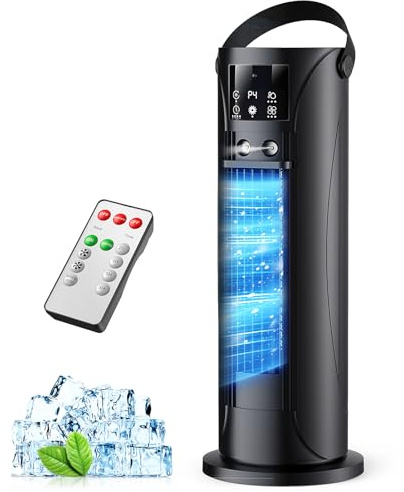 Climatiseur Mobile 4 en 1 Silencieux 28dB, Rafraîchisseur d’Air Mode Tempête, Oscillation 120°, 4 Vitesses Vent Naturel 3D Sommeil, 2 Brumisations, Minuterie 8H pour Chambre Bureau（Noir pur）
