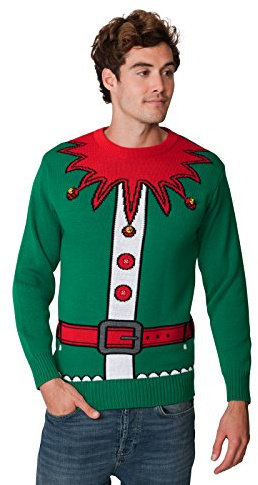 New Camp Ltd New Unisex Mens Womens Jumper Christmas Xmas Novelty Retro Fairisle Santa Party Sweater Jumpers Emerald ELF Bells Exclusively to Sizes - S/M/L/XL/2XL/3XL/4XL