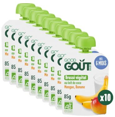 GOOD GOÛT - Brassé Végétal Au Lait De Coco - Dessert Bébé - Dès 6 Mois - Mangue, Banane - Sans Lactose Ni Protéines De Lait De Vache - Sans Sucres Ajoutés - Format Nomade - 10x85g