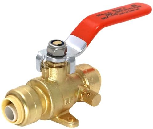 1 PIECE XFITTING 1/2 PUSH FIT BALL VALVE W. DRAIN & DROP EAR, FULL PORT, 1/4 TURN, CERTIFIED TO NSF ANSI61 BRASS, PLUMBING FITTING FOR COPPER, PEX, CPVC