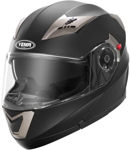 Motorradhelm Klapphelm Integralhelm Fullface Helm - Yema YM-925 Rollerhelm Sturzhelm mit Doppelvisier Sonnenblende ECE für Damen Herren Erwachsene-Schwarz Matt-XL