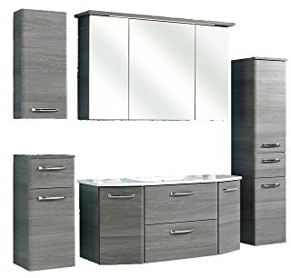 Pelipal - Alika 18 - Badmöbel-Set - 112 cm - Badset Komplettset 6-teilig mit Mineralmarmor-Waschtisch rund/abgeschrägt in Graphitgrau Struktur quer