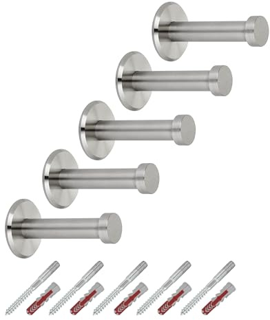 SOTECH 5 Stück Garderobenhaken TALEA mit Platte echt Edelstahl massiv | inkl. Montagematerial Ø 10 / 15 mm Länge 50 mm Gesamtlänge 53 mm Wandhaken Handtuchhalter