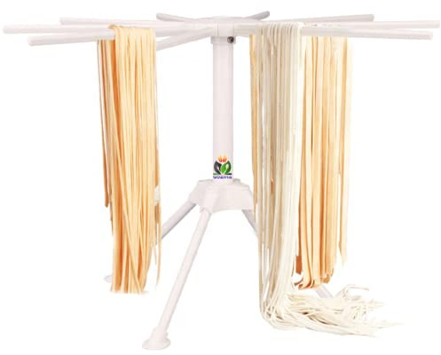 GOZIHA Nudeltrockner Nudelständer mit 10 Griffen, zusammenklappbar | Manueller Pastamaker aus weißem Kunststoff | Spaghetti-Trockengestell für den Heimgebrauch | Einfache Lagerung und schnelle