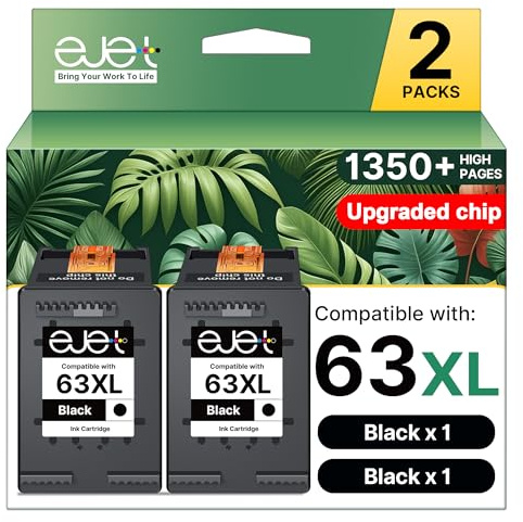 63XL Black Ink Cartridge Replacement for HP Ink 63 for HP 63 Black Ink Cartridge Work with Officejet 3830 4650 4652 4655 5200 5252 5255 5258 Envy 4520 4512 1112 2132 3630 3632 Printers (2 Pack)