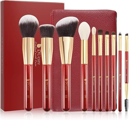 DUcare Make Up Pinsel Set 10 Stücke Professionelles Schminkpinsel mit Kosmetiktasche mit Etui Premium Synthetic Hairs Kabuki Foundation Blending Eye Cosmetic Brushes Kit
