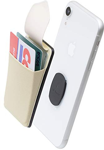 Sinjimoru Removable Cell Phone Wallet with Flap, Wireless Charging Compatible Phone Card Holder Wallet and iPhone Mount, Sinji Mount Flap, Beige