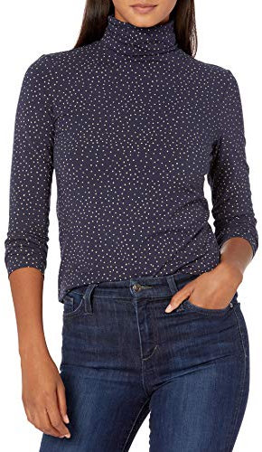 Amazon Essentials Women's Long-Sleeve Turtleneck (Available in Plus Size), Camel Navy Dots, L