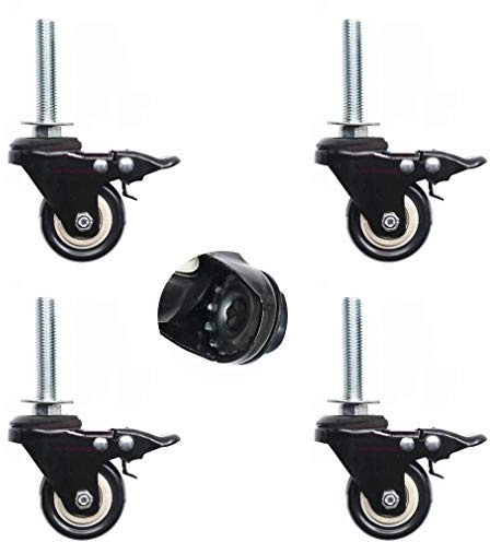 2 Zoll Schwarze Lenkrollen,Größe M12×60mm Schwerlastrollen mit Gewinde,Industrie-und Möbelrollen mit 360-Grad-Bremse,4 Stück,für Einkaufswagen und DIY(4 brake)