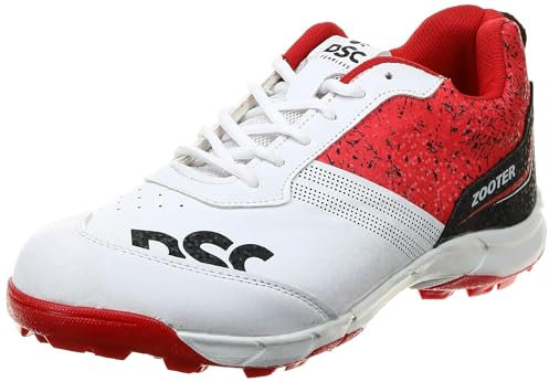 DSC Zooter Cricket Shoes | White/Red | for Men and Boys | Lightweight | 10 UK, 11 US, 44 EU