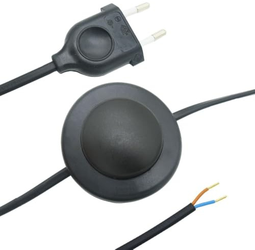 3 m Anschlusskabel Schwarz 2x0,75 mm² mit Fußschalter Eurostecker H03VV-F Anschlussleitung für Tischleuchte Stehleuchte Lampenkabel Basic