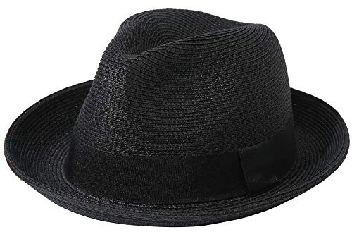 Lanzom Chapeau de paille pliable pour homme et femme, chapeau de soleil Fedora pour l'été, la plage, le soleil