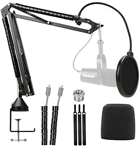 YOUSHARES Shure MV7 Boom Arm with Mic Cover Foam - Mic Windscreen and Dual Layered Mic Pop Filter for Shure MV7 USB Podcast Microphone