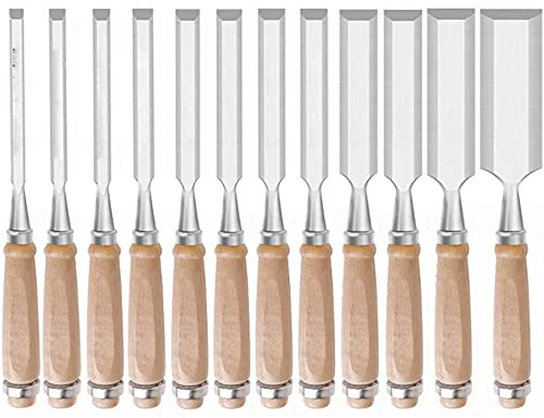 HJGHY Holzmeißel Set für Holz CrV-Stahl Stemmeisen Mit Holzgriff 6-38mm 12-teilig