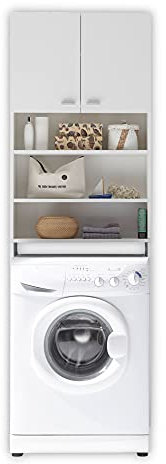 Stella Trading WC- & Waschmaschinenüberbau in Weiß - Modernes Waschmaschinenregal mit Stauraum für die Waschmaschine & das WC - 65 x 195 x 22 cm (B/H/T)