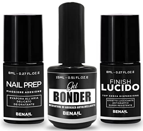 Gel Unghie Ricostruzione Professionale, Primer Unghie Gel, Base e Top Coat Lucido senza dispersione per Smalto Semipermanente, Gel Unghie, Acrygel da 8ml.