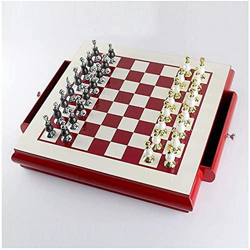 YMXWFC Schach Hochwertiges Schachspiel aus Holz, kreative Zinklegierung, Farbe, Schachfiguren, Wohnzimmer, Handwerk, Geschenk, Ornamente, Retro-Schachbrett