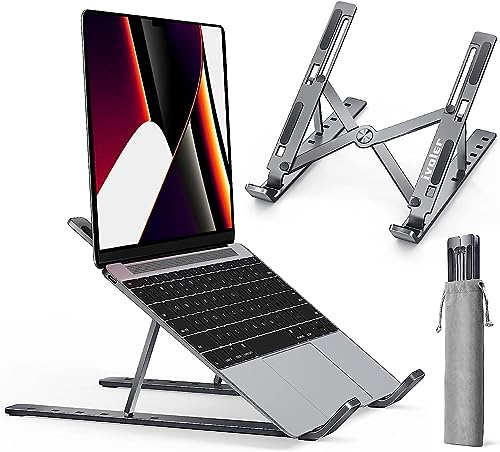 ivoler Laptop Ständer, 6-Stufe Höhenverstellbar Laptop Stand, Faltbarer Aluminium-Riser, Tragbar Belüfteter Notebook Ständer Kompatibel mit 10-15,6 ” Laptop, Tablet - Grau | Faltbarer Aluminium-Riser, Tragbar Belüfteter Notebook Ständer Kompatibel mit 10-15,6 ” Laptop, Tablet