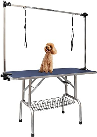 ROOMTEC 36 Dog Grooming Table,Foldable Home Pet Bathing Station with Adjustable Height Arm/Noose/Mesh Tray