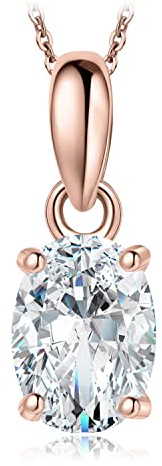 JewelryPalace Oval 1ct 2ct Zirkonia Kette Anhänger, Simulierter Diamant Braut Schmuck Set, Halskette Damen Silber 925 Collier Damen mit Stein, Schmuck Mädchen Frauen Rosegold Gold 45CM