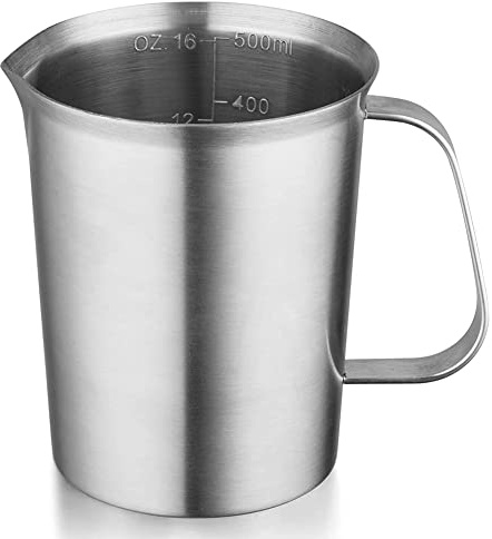 EIAOSI Edelstahl-Messbecher mit und AusgießLippe, Metallkrug mit - und ML-Markierung, 16Oz/500Ml,