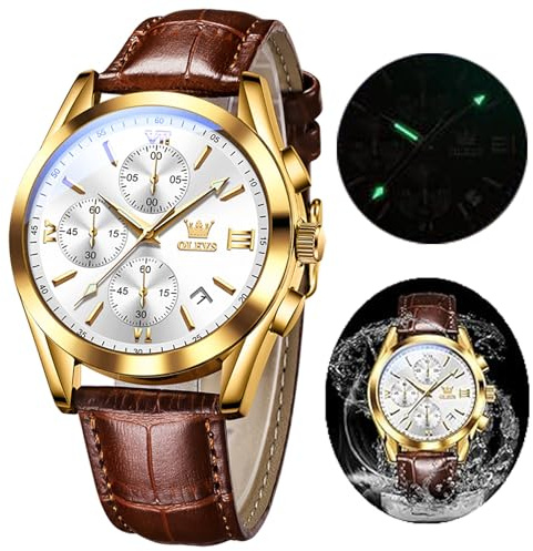 OLEVS Herren Chronograph Quarz Uhren, Leuchtende Uhren für Herren, Mode, Freizeit, Kleid