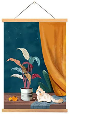 Posterleiste Holz Leinwand Wandkunst Poster Und Holz Scroll Hang Wand Dekor Modern Minimalistisch Für Wohnzimmer Schlafzimmer Home Office Dekorationen (Color : A, Size : 60X90CM)