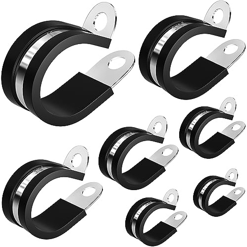 KKEETUR 80 Pcs Cable Clamps Assortment Kit, 7 Sizes 304 Stainless Steel Metal Cable Clamp, Insulated Wire Clamps Cushion Rubber Coated Pipe Hose Clamp 1/4 5/16 3/8 1/2 5/8 3/4 1