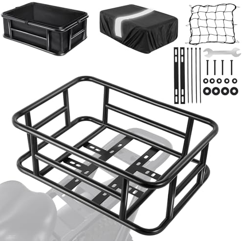 Bike Basket Rear with Liner,Waterproof Cover,Cargo Net Large Rear Bike Basket,Heavy Duty Bicycle Rear Basket for Electric Bike, Ebike,Great for Bike Trip,Carrying Grocery,Ball,Dog