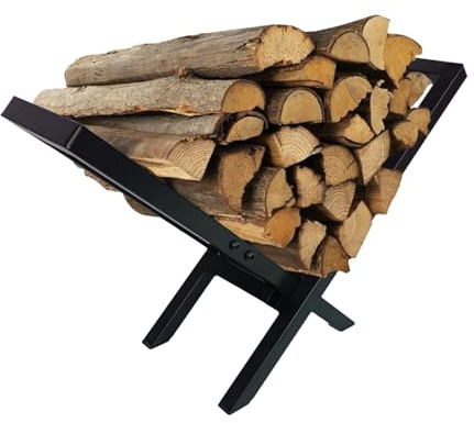 ULIKEUS Firewood Rack Outdoor and Indoor Heavy Duty Firewood Rack Rustproof Stacking Storage Holder Stand and Wood Basket for Fireplace Wood Storage,Black