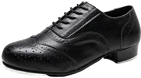 ZHENSI Tappskor för män Lågklackat Ballroom Dance Skor Brogue Snörskor Andas,Black,42 EU