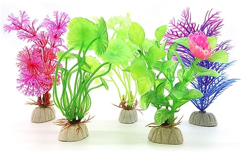 Plantas Acuario,5 Unidades de plástico Artificiales, Plantas acuáticas pequeñas, Coloridas, Plantas de plástico, decoración para acuarios y terrarios de Reptiles