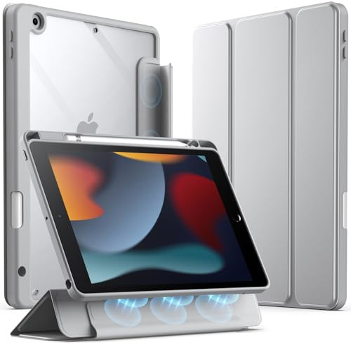JETech Abnehmbare Hülle für iPad 9./8./7. Gen 10,2, Silber | Für iPad 10,2 (2021/2020/2019), Magnetisch Abnehmbarer Deckel, Stifthalter, Dreifach-Ständer, Transparente Rückseite