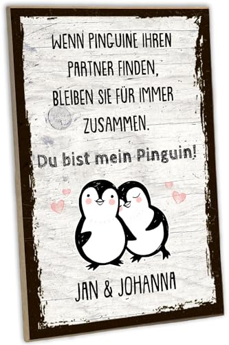 schilderkreis24 - Personalisiertes Holzschild für Paare - Du bist mein Pinguin - Namen anpassbar
