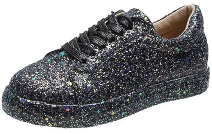 Ulalaza damsneakers med fashionabel stjärna, glittrande, glittrande, fashionabla, glänsande, casual, bling-paljetter, konsertskor, segelduk, vadderad, för promenader, för bröllop, fest, nattklubb, S6