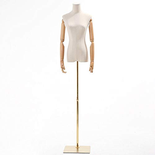 Weibliche feststeckbare Mannequin-Torso-Kleiderform mit beweglichen Armen und höhenverstellbarem Metallständer, für die Präsentation von Damenbekleidungskleidern (Farbe: Silber, Größe: Klein) Intere