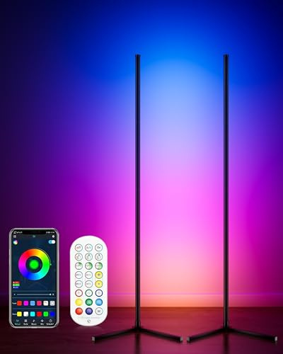 LED Corner Floor Lamp 2 Pack, 65 Tall Smart RGB Floor Lamp with APP and Remote Control, Ambient Lighting Color Changing Standing Lamps with Music Sync and Timing for Living Room, Bedroom, Gaming Room