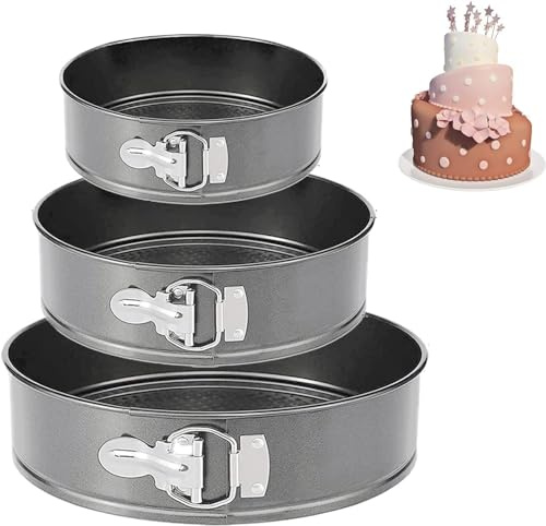 Juego de 3 Piezas Moldes Redondos de Acero Para Reposteria, Molde Tarta Desmontable, Antiadherente y a Prueba de Fugas, Ideal Para Hacer Pasteles, Tamaño 22/25/26cm, Gris