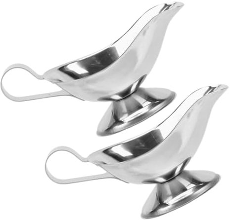 PRETYZOOM 2pcs Gravy Boat with Handle 90ml Stainless Steel Juice Bucket Dish with Pour Drips Gravy Bowl Serving Dish for Dining Holiday Christmas Meals Party Restaurant Kitchen Salad Dressing
