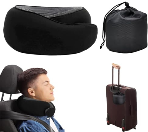 MIRKUZI Kissen, Nackenkissen Reisekissen Tragbares Flugkissen Memory Foam Reisekissen für Reisen mit Flugzeug Auto Zug (Schwarz)