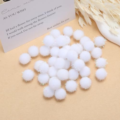 WANYI 500 Stück 1.5 CM Glitter Pompons zum Basteln Mini Pom Poms Bunte Rund Flauschigen Plüsch Bälle Bommel Weihnachten Pompoms mit Pailletten für DIY Kreativen Handwerk Kleidung Vorhänge (Weiß)