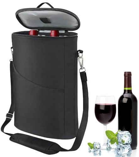 WANDGU Refrigeratore per bottiglie in movimento: manicotto refrigerante per vino o birra, Wine Cooler con manici e tracolla regolabile, polsini refrigeratore per bottiglie per campeggio gite picnic