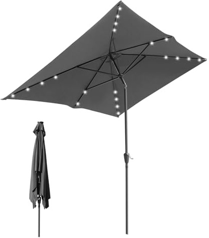 Eulenke Sonnenschirm mit LED solar 2x3m, beidseitig um 30° Kippbar, gartenschirm UV-Schutz Polyester Schirmstoff, Wasserabweisend und schmutzabweisend, Rechteckigschirm ohne Ständer, Anthrazit