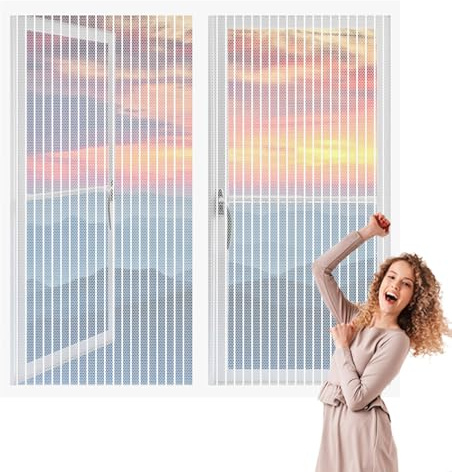 Fliegengitter Fenster Magnetisch 97 x 115 cm Insektenschutz Insektenschutzgitter Terrassentür Ohne Bohren Fliegenschutz für Balkonfenster Terrassenfenster, Weiß