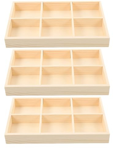 NOLITOY 3Pcs Wooden Organizer Tray Divided Storage Box for Crayons Markers Items Natural Desktop Holder for Art Supplies Multi Compartment Design Tidy Workspaces