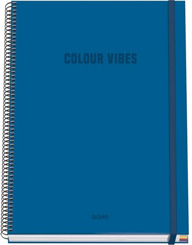 Dohe - Cuaderno A4 Cuadriculado - 100 Hojas Grosor 90 gr/m², Tamaño 22,8x30 cm, Tapa Dura, Cierre Anillas y Goma Elástica, Cuadrícula 5 mm, Material Escolar - COLOUR VIBES Azul